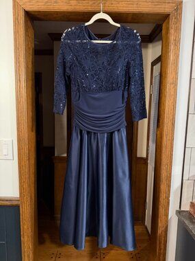 Eliza J Navy Blue Lace Formal Dress